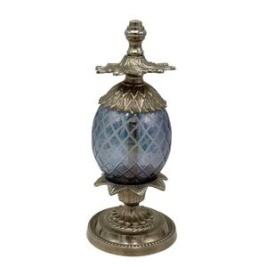 Vtg 90s Pineapple Finial Decorative Object Iridescent Blue Lattice Glass Silver